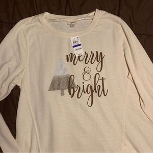 Style & Co Women's Metallic Graphic Sweatshirt Beige Size X-Large Merry & Bright
